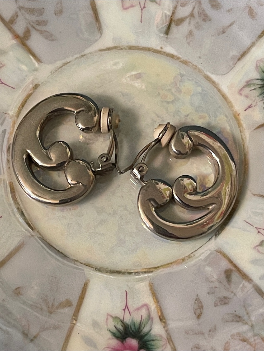 1990’s Givenchy Silver-Plated Swirl/Scroll Statement Clip On Earrings